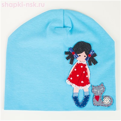 109 Ш Девочка с котенком Колпак для девочки (50-54)