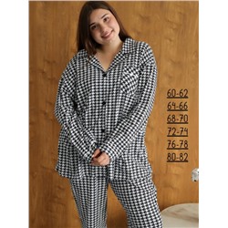 Теплая пижама больших размеров с рубашкой и штанами (Черно-белый)