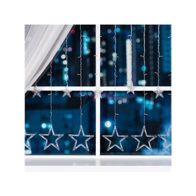 Гирлянда «Бахрома» 2.4×0.9 м с насадками «Звёзды», IP20, прозрачная нить, 138 LED, свечение синее, 8 режимов, 220 В