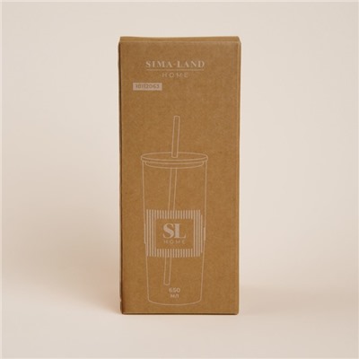 Стакан SL Home «Идиллия», 650 мл, 8.5×24 см, стекло, с трубочкой, зелёный