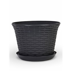 Кашпо для цветов «Ротанг», 8 л, d=27.5 см, h=20.5 см, пластиковое, с поддоном, серое