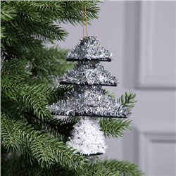 Светодиодная фигура из мишуры «Елочка серебристая» 17×13 см, 10 LED, батарейки AG10×3 (в комплекте), свечение тёплое белое