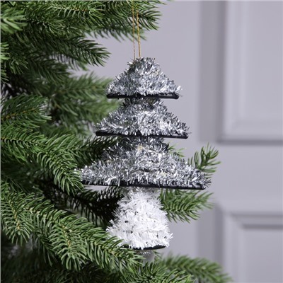 Светодиодная фигура из мишуры «Елочка серебристая» 17×13 см, 10 LED, батарейки AG10×3 (в комплекте), свечение тёплое белое