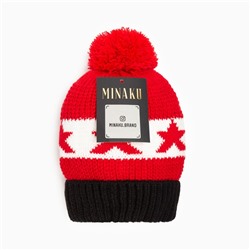 Шапка MINAKU с помпоном, размер 50-52, красная
