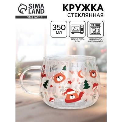 Кружка новогодняя стеклянная «Мишки», 350 мл