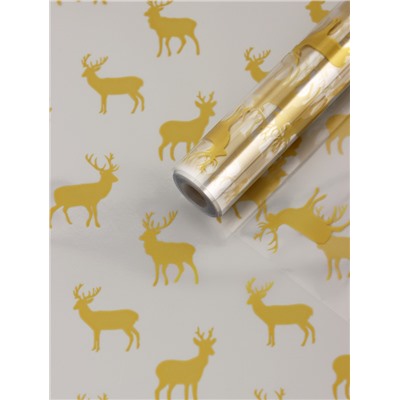 Пленка новогодняя глянцевая «Северные олени», прозрачная, золото, 0.7×7.5 м, 40 мкм, 200 г