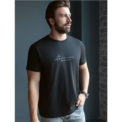 Футболка полуприлегающего кроя с принтом из премиального хлопка