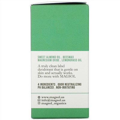 Magsol, Magnesium Deodorant, Lemongrass, 3.2 oz (95 g)