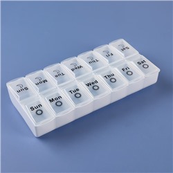 Таблетница - органайзер «Неделька», со съёмными ячейками, утро/вечер, 18.8×9×3 см, 7 контейнеров по 2 ячейки, белая