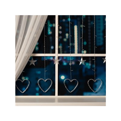 Гирлянда «Бахрома» 2.4×0.9 м с насадками «Сердце», IP20, прозрачная нить, 186 LED, свечение мульти, 8 режимов, 220 В