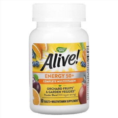 Nature's Way, Alive! Energy 50+, комплекс витаминов и микроэлементов для взрослых старше 50 лет, 60 таблеток