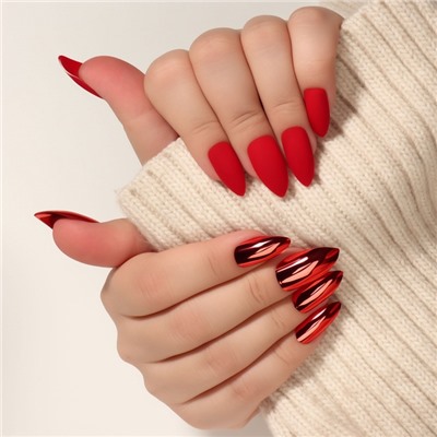Накладные ногти, 12 шт., с клеевыми пластинами, форма миндаль, красные
