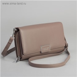 Клатч-кошелёк, 3 отдела, для карт, на клапане, длинный ремень, цвет хаки