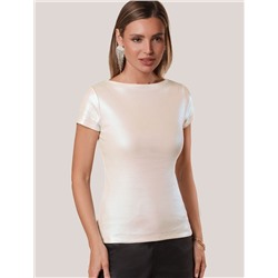 Футболка облегающая из хлопка в рубчик с вырезом лодочка с матовым покрытием металлик