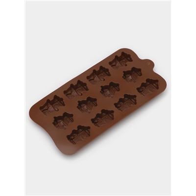 Форма для шоколада Доляна «Роботы», силикон, 21×11×1.5 см, 12 ячеек, коричневая