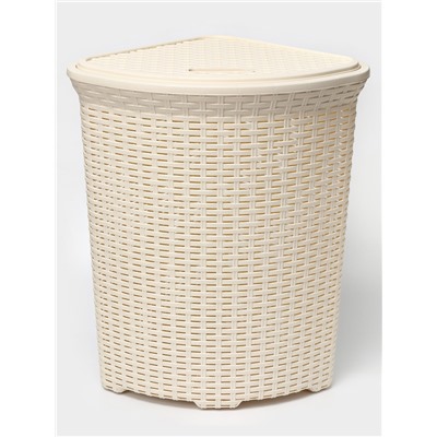 Корзина для белья угловая с крышкой «Ротанг», 60 л, 40.5×40.5×57 см, слоновая кость