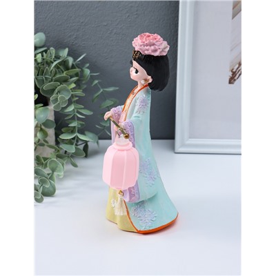 Фигурка светящаяся «Девочка в кимоно с фонариком», полистоун, розово-зелёный, 3×AG3, 7.8×12.5×20.5 см