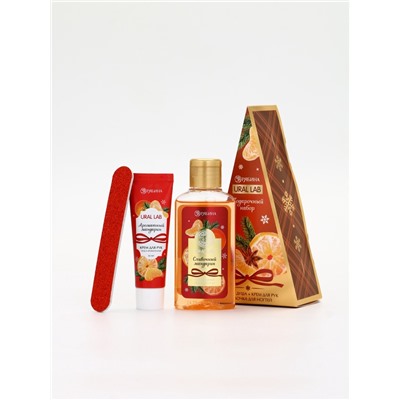 Подарочный набор новогодний: гель для душа, крем для рук и пилка для ногтей, аромат мандарин, URAL LAB