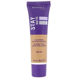 Rimmel London, Матирующая основа для максимальной плотности Stay Matte, 305 светло-коричневая, 30 мл