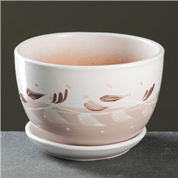 Горшок для цветов «Антик», 1.65 л, d=17 см, h=13 см, керамический, с поддоном, бежевый