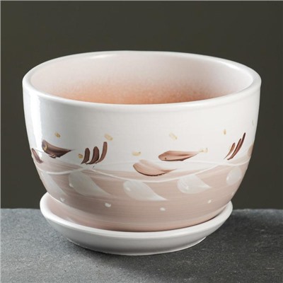 Горшок для цветов «Антик», 1.65 л, d=17 см, h=13 см, керамический, с поддоном, бежевый