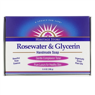 Heritage Store, Rosewater & Glycerin, Handmade Soap, 3.5 oz (100 g)