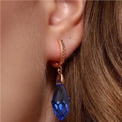 Серьги с кристаллом под Swarovski ювелирная бижутерия коллекция "Дубай", покрытие позолота, цвет: синий, арт.414.474