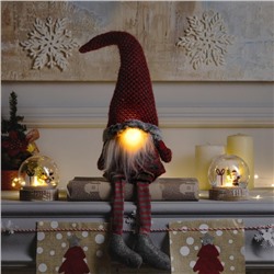 Светодиодная фигура «Гном в красном колпаке» 13×58×8 см, текстиль, батарейки AG10×3 (в комплекте), свечение тёплое белое
