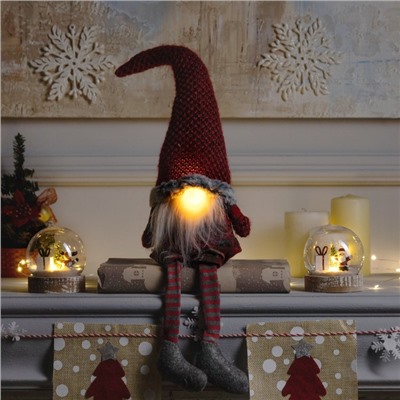 Светодиодная фигура «Гном в красном колпаке» 13×58×8 см, текстиль, батарейки AG10×3 (в комплекте), свечение тёплое белое