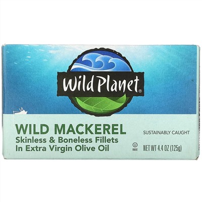 Wild Planet, Wild Mackerel, Skinless & Boneless Fillets in Extra Virgin Olive Oil, 4.4 oz (125 g)