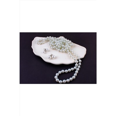 Набор бижутерии 3в1: Бусы жемчуг длинные сотуар 120см(60)+жемчужные пусеты + Подарок, в подарочном мешочке НАТАЛИ, 1131007