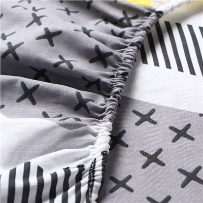 Простыня на резинке 2-спальная «Этель» Gray geometry, 160×200+25 см, бязь