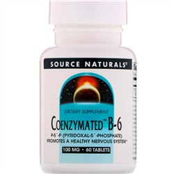 Source Naturals, Ферментированный витамин B6, 100 мг, 60 таблеток