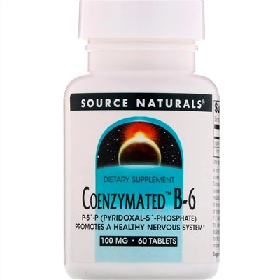 Source Naturals, Ферментированный витамин B6, 100 мг, 60 таблеток