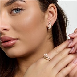 Комплект ювелирной бижутерии коллекция "Дубай" серьги и кольцо 18 р, покрытие позолота, вставка: фианиты и цирконы, цвет: прозрачный, арт.215.749-18