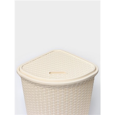Корзина для белья угловая с крышкой «Ротанг», 60 л, 40.5×40.5×57 см, слоновая кость