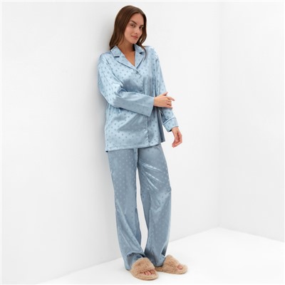 Пижама женская (рубашка, брюки) KAFTAN «Горох», голубая, размер 44-46