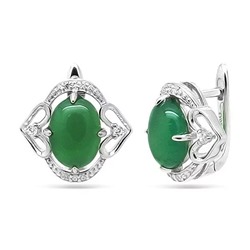 Серьги из серебра нефрит прес., МЦВ227