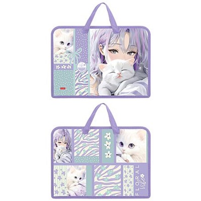 Папка для тетрадей пластиковая А4 на молнии с ручками 340х245х35 мм "Цветочный стиль" (094459) 07103 Хатбер