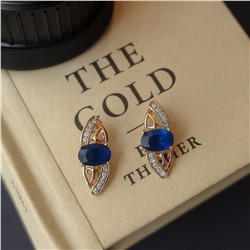 Серьги коллекция "Xuping" покрытие позолота, вставка: фианиты и цирконы, цвет: прозрачный и синий, арт.007.171