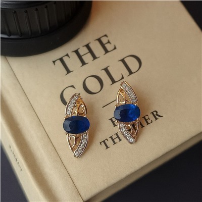Серьги коллекция "Xuping" покрытие позолота, вставка: фианиты и цирконы, цвет: прозрачный и синий, арт.007.171
