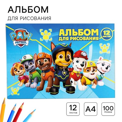 Альбом для рисования А4, 12 листов 100 г/м², на скрепке, «Щенячий патруль»