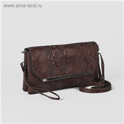 Клатч женский на молнии, 3 отдела, с ручкой, длинный ремень, цвет коричневый