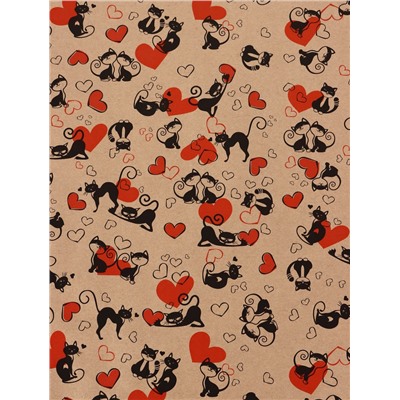 Бумага упаковочная крафт «Ля Мур», черный/красный, 0.72×10 м, 60±5% г