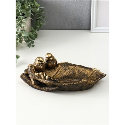 Подставка для мелочей «Птички», полистоун, 26×17×8 см, под золото