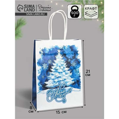 Пакет бумажный подарочный новогодний крафт «С Новым годом» 15×21×8 см