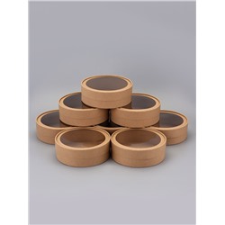 Набор круглых подарочных коробок, завальцованные с окном, крафт, набор 8 шт., 18×6 см