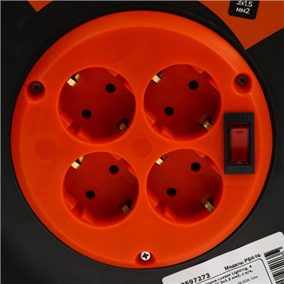 Удлинитель на катушке Luazon Lighting ЕСО, 4 розетки, 20 м, 16 А, ПВС 3×1.5 мм2, с з/к, IP 20, термовыключатель