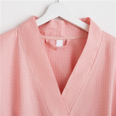 Халат вафельный женский удлинённый Экономь и Я размер 42-44, цвет пудра, 100% хлопок, 200 г/м²