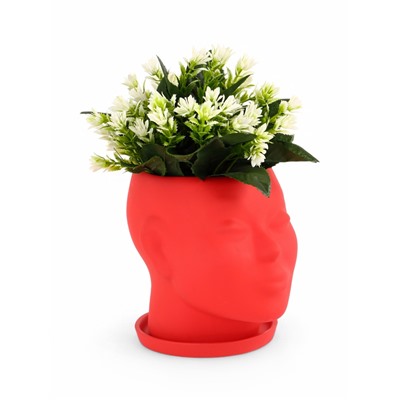 Декоративный горшок для цветов «Голова», 1.3 л, 16×16×14 см, керамический, с поддоном, красный